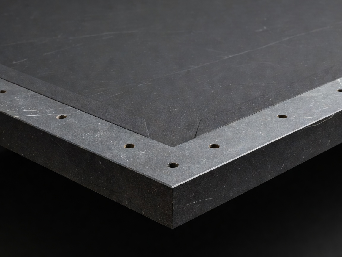 Exposed edge of a billiard slate bed showing its thickness before covering